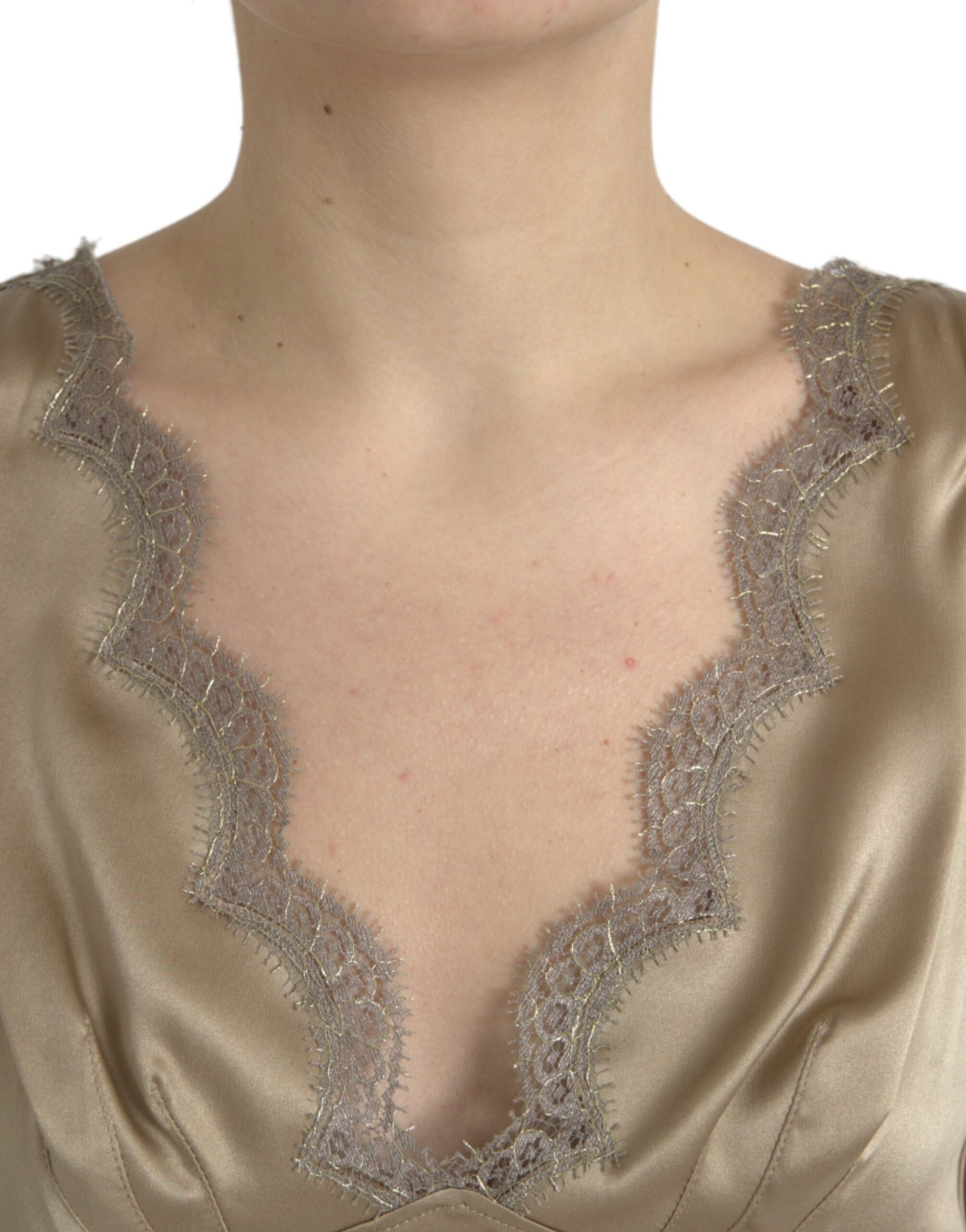Dolce & Gabbana Brown Lace Trim V-neck Sleeveless Tank Top by Dolce & Gabbana