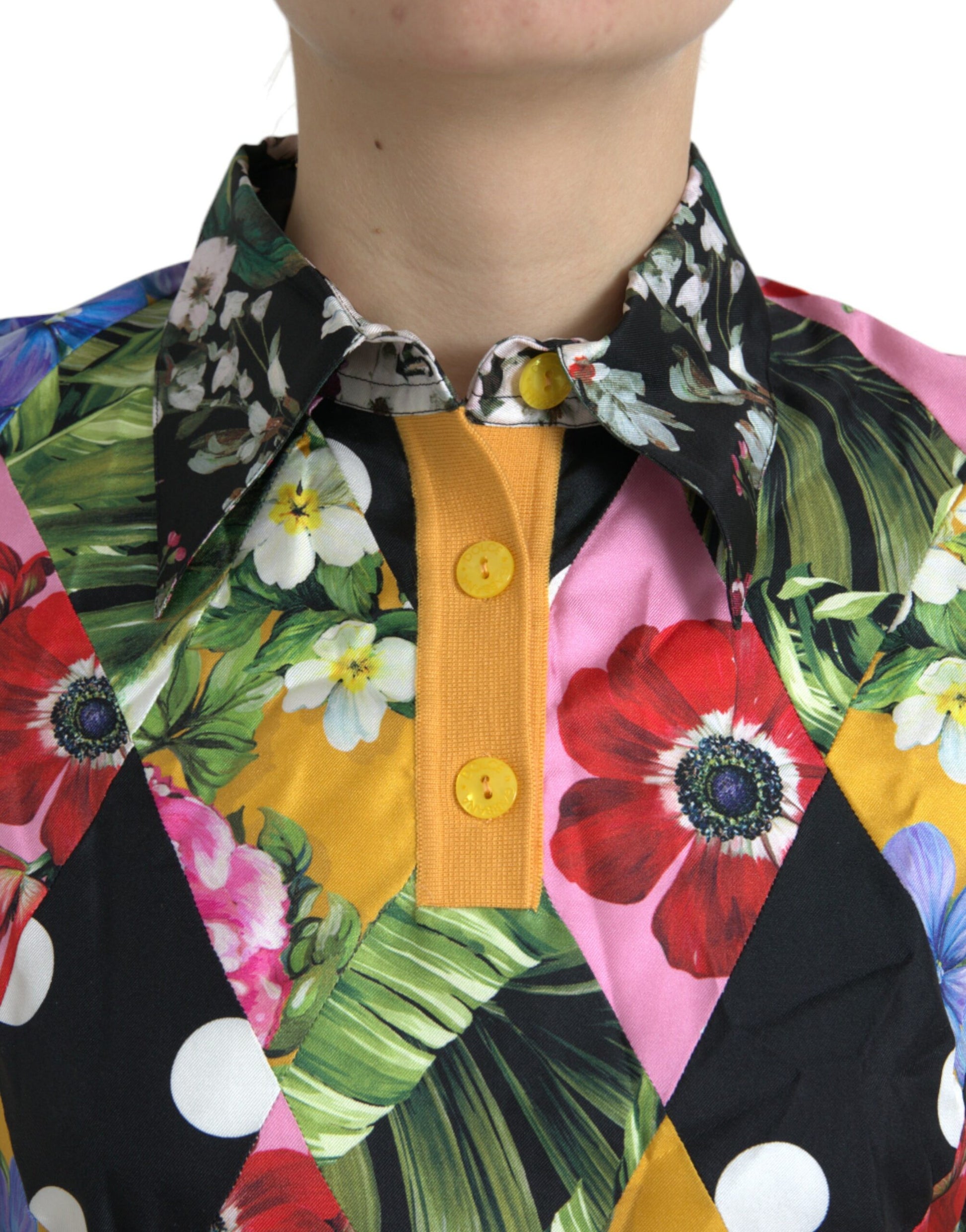 Dolce & Gabbana Multicolor Patchwork Cashmere Henley Sweater by Dolce & Gabbana
