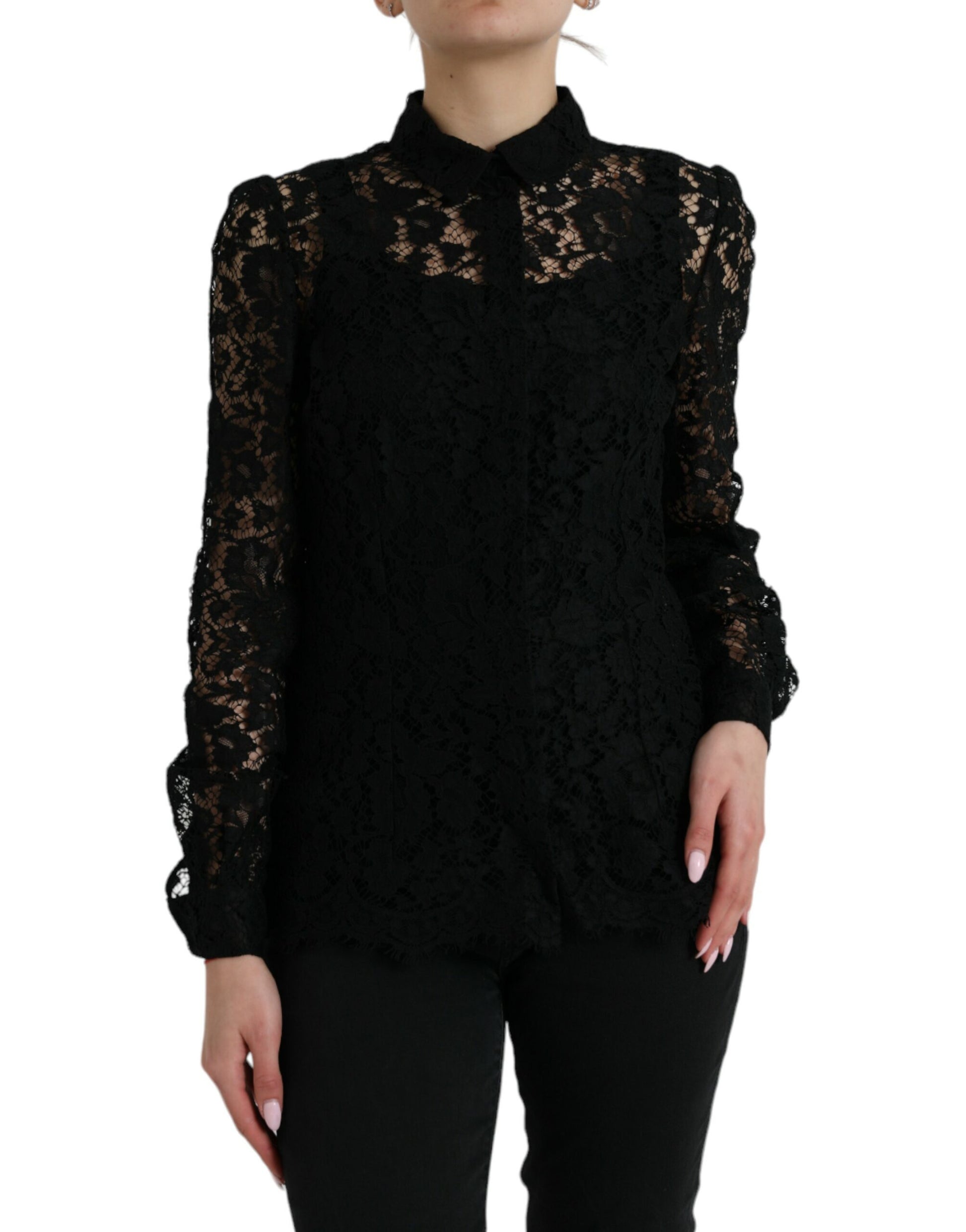 Dolce & Gabbana Black Floral Lace Long Sleeves Blouse Top by Dolce & Gabbana