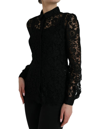 Dolce & Gabbana Black Floral Lace Long Sleeves Blouse Top by Dolce & Gabbana