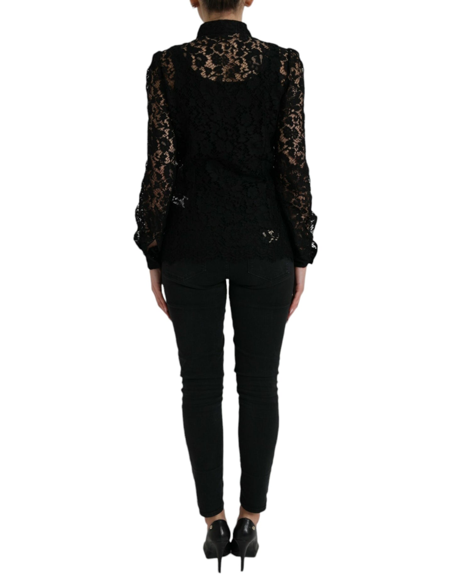 Dolce & Gabbana Black Floral Lace Long Sleeves Blouse Top by Dolce & Gabbana