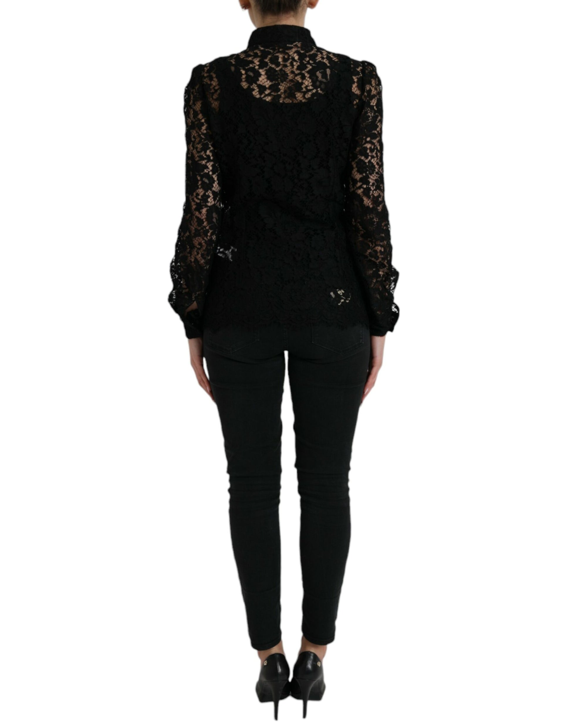 Dolce & Gabbana Black Floral Lace Long Sleeves Blouse Top by Dolce & Gabbana