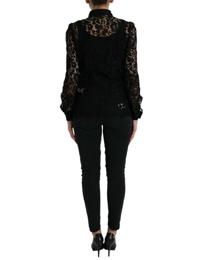 Dolce & Gabbana Black Floral Lace Long Sleeves Blouse Top by Dolce & Gabbana