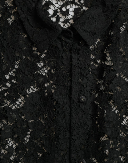 Dolce & Gabbana Black Floral Lace Long Sleeves Blouse Top by Dolce & Gabbana