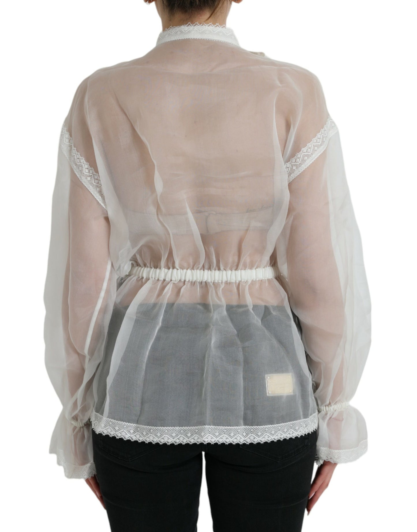 Dolce & Gabbana White Silk Long Sleeves Ascot Collar Top by Dolce & Gabbana
