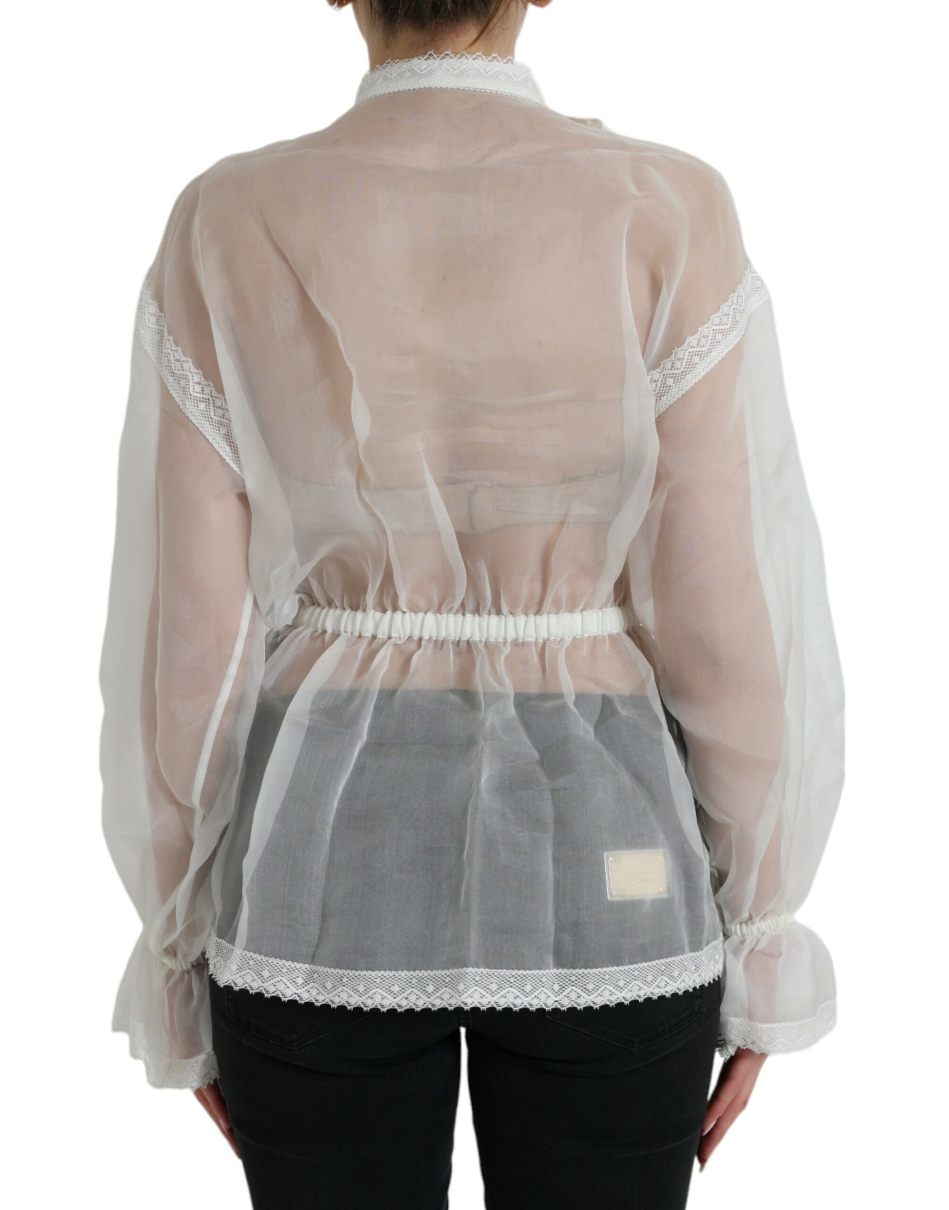 Dolce & Gabbana White Silk Long Sleeves Ascot Collar Top by Dolce & Gabbana