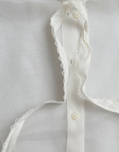 Dolce & Gabbana White Silk Long Sleeves Ascot Collar Top by Dolce & Gabbana