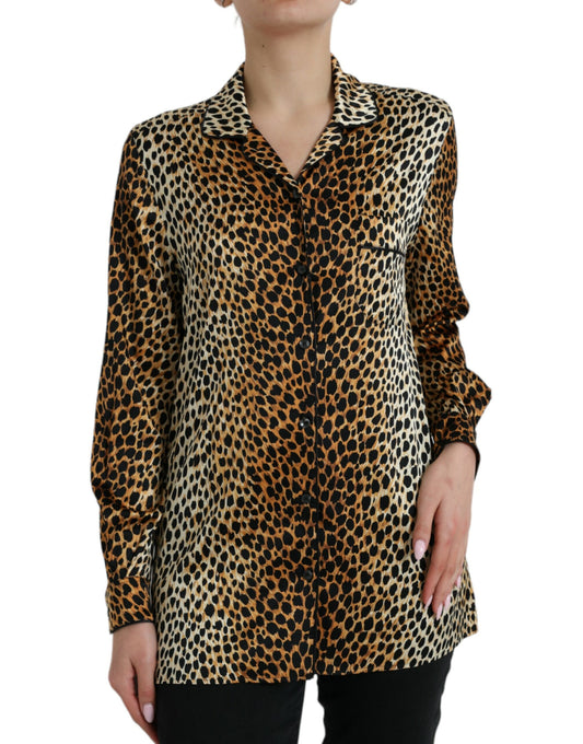Dolce & Gabbana Brown Leopard Print Long Sleeves Blouse Top by Dolce & Gabbana