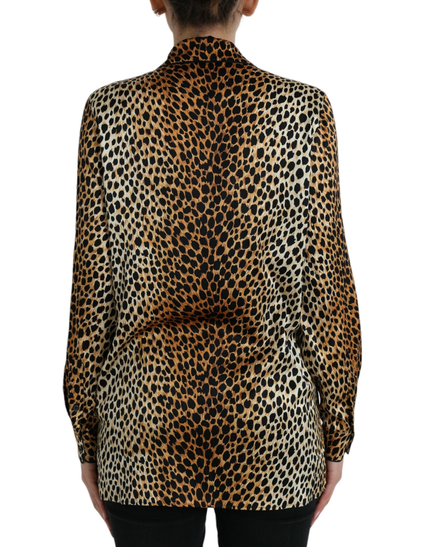 Dolce & Gabbana Brown Leopard Print Long Sleeves Blouse Top by Dolce & Gabbana