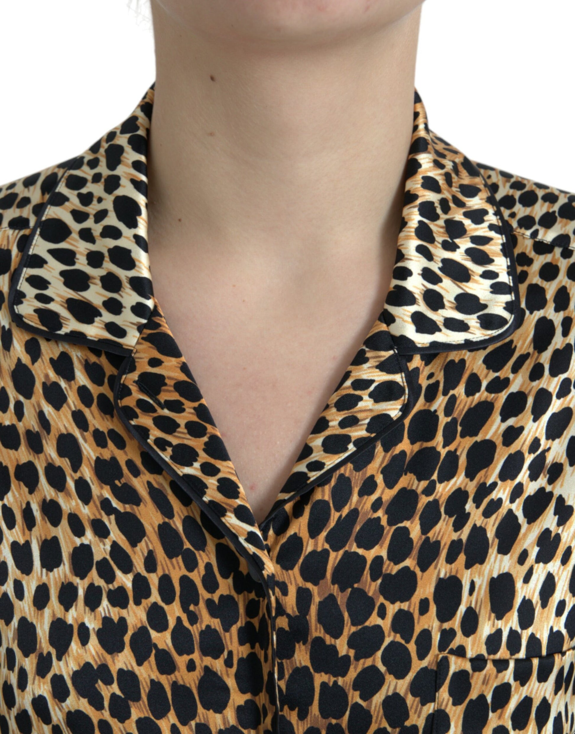 Dolce & Gabbana Brown Leopard Print Long Sleeves Blouse Top by Dolce & Gabbana
