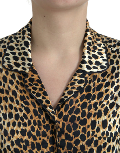 Dolce & Gabbana Brown Leopard Print Long Sleeves Blouse Top by Dolce & Gabbana