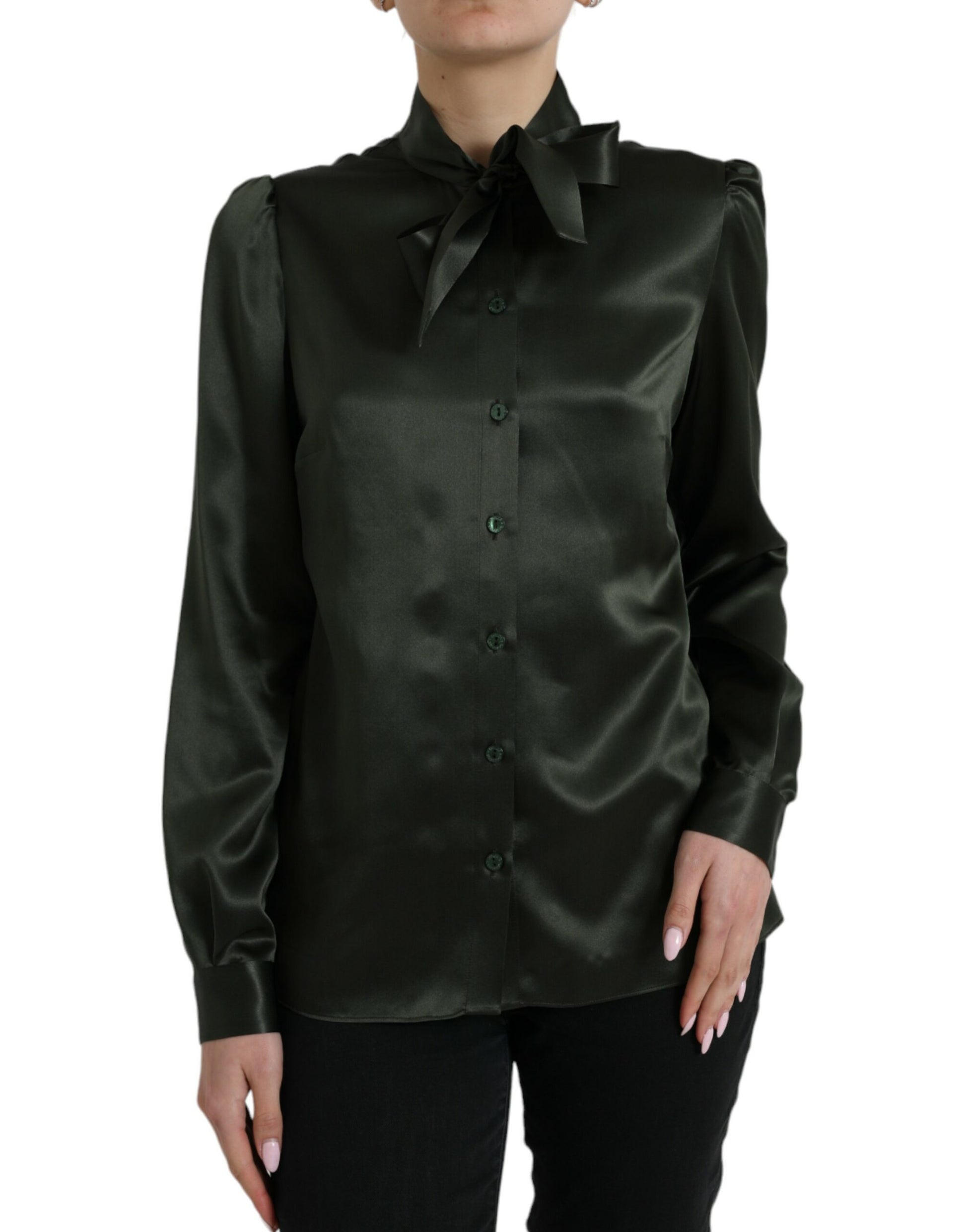 Dolce & Gabbana Gray Long Sleeves Ascot Collar Blouse Top by Dolce & Gabbana