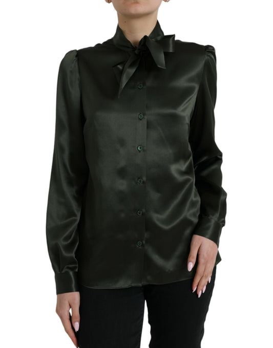Dolce & Gabbana Gray Long Sleeves Ascot Collar Blouse Top by Dolce & Gabbana