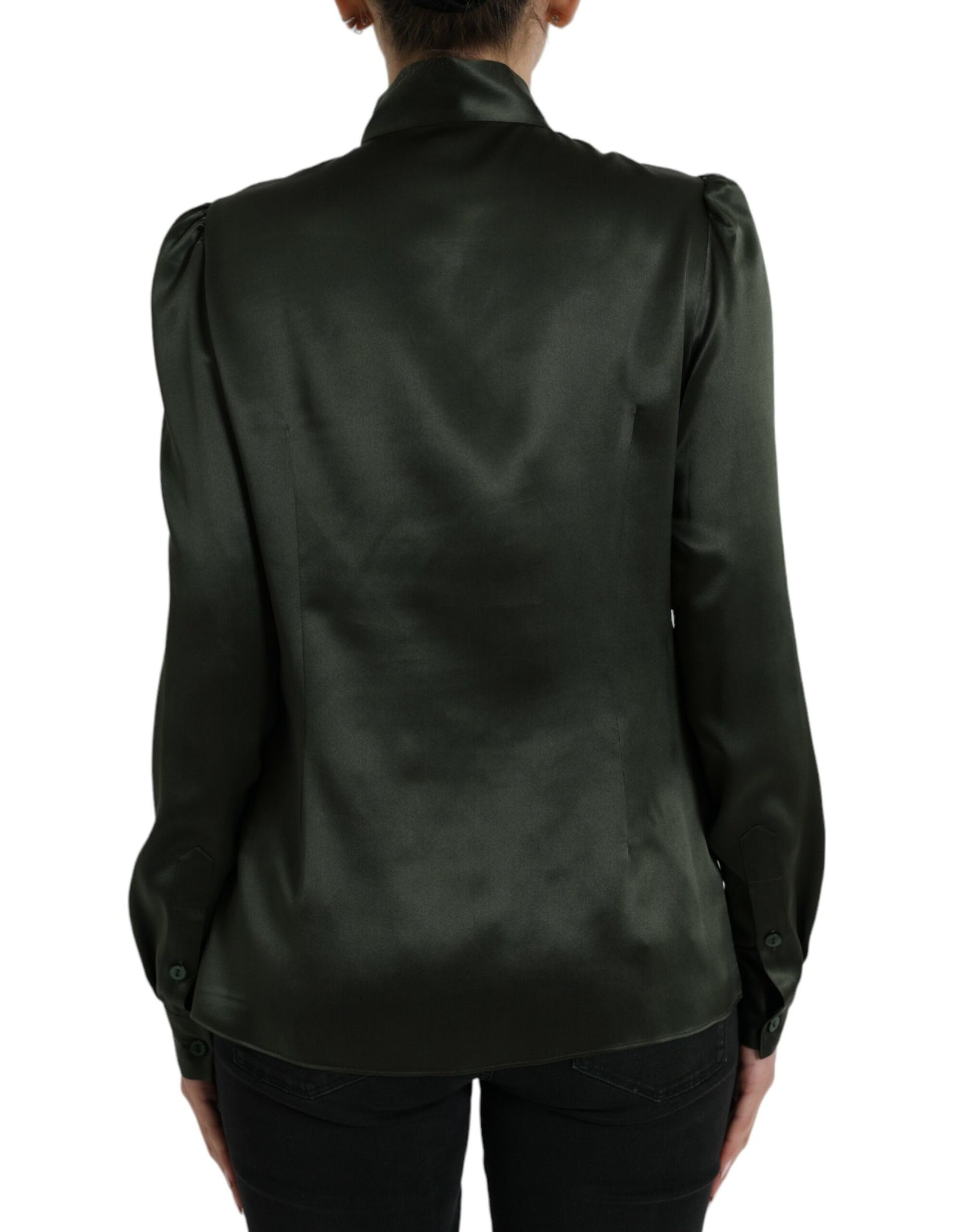 Dolce & Gabbana Gray Long Sleeves Ascot Collar Blouse Top by Dolce & Gabbana
