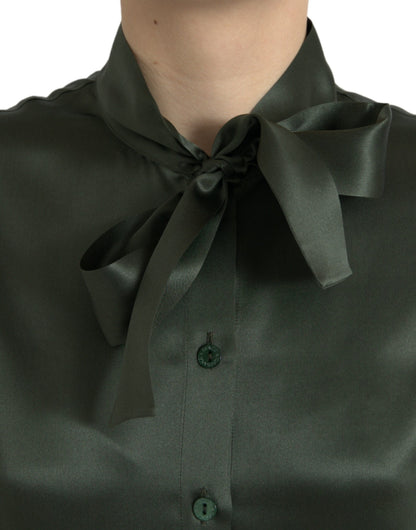 Dolce & Gabbana Gray Long Sleeves Ascot Collar Blouse Top by Dolce & Gabbana