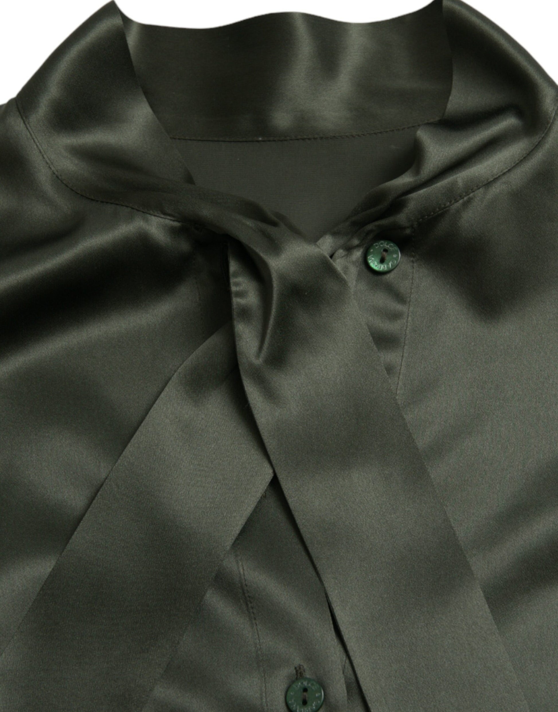 Dolce & Gabbana Gray Long Sleeves Ascot Collar Blouse Top by Dolce & Gabbana