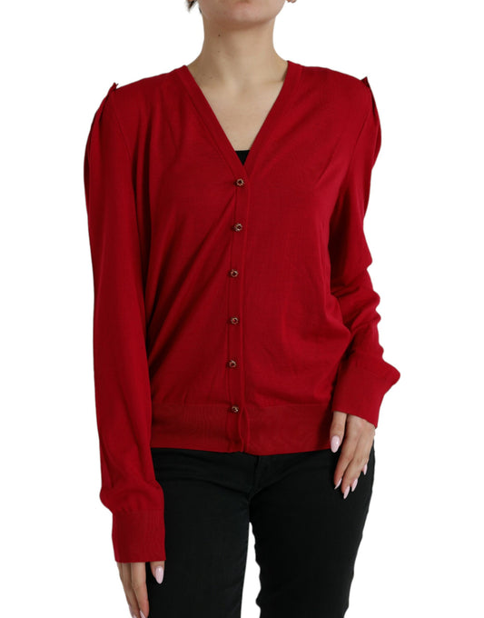Dolce & Gabbana Red Wool V-neck Buttoned Cardigan Sweater by Dolce & Gabbana