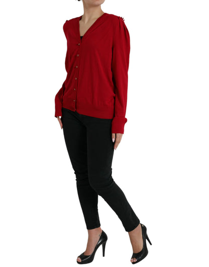 Dolce & Gabbana Red Wool V-neck Buttoned Cardigan Sweater by Dolce & Gabbana
