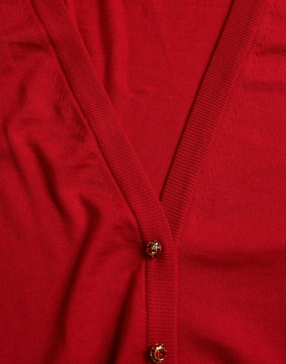 Dolce & Gabbana Red Wool V-neck Buttoned Cardigan Sweater by Dolce & Gabbana