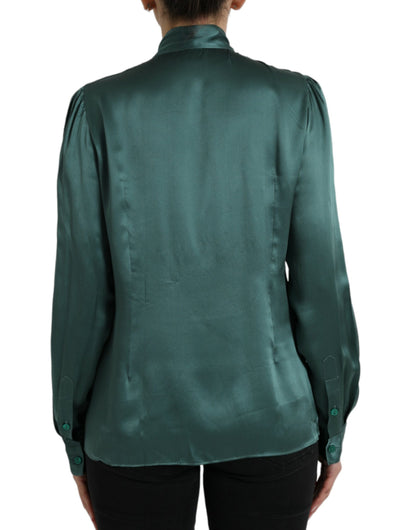 Dolce & Gabbana Dark Green Silk Ascot Collar Blouse Top by Dolce & Gabbana