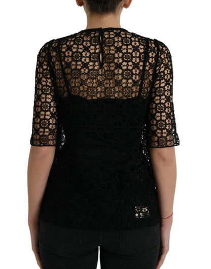 Dolce & Gabbana Black Floral Lace Short Sleeves Blouse Top by Dolce & Gabbana
