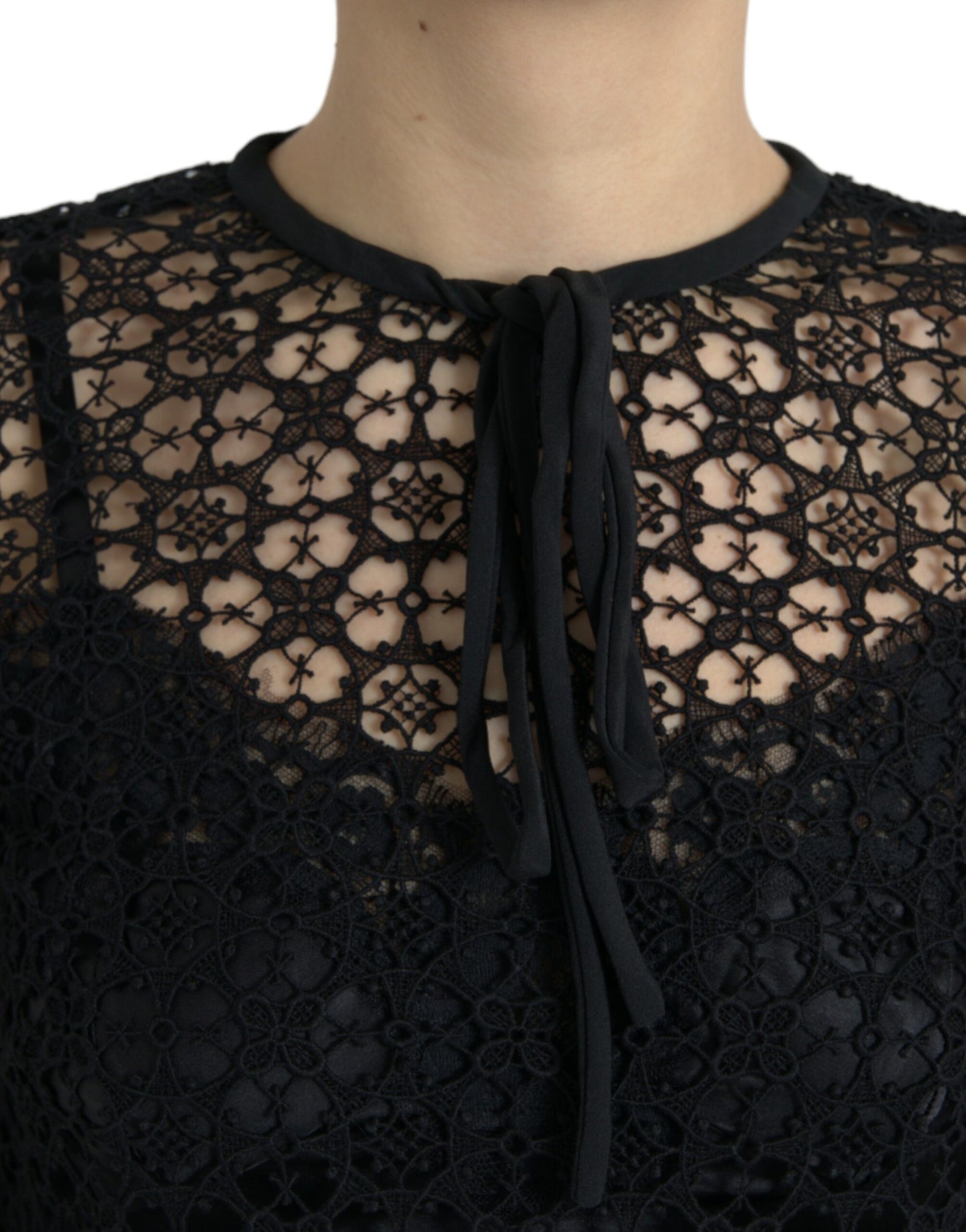 Dolce & Gabbana Black Floral Lace Short Sleeves Blouse Top by Dolce & Gabbana