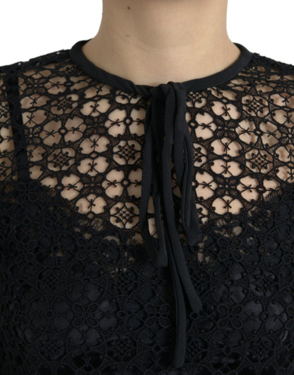 Dolce & Gabbana Black Floral Lace Short Sleeves Blouse Top by Dolce & Gabbana