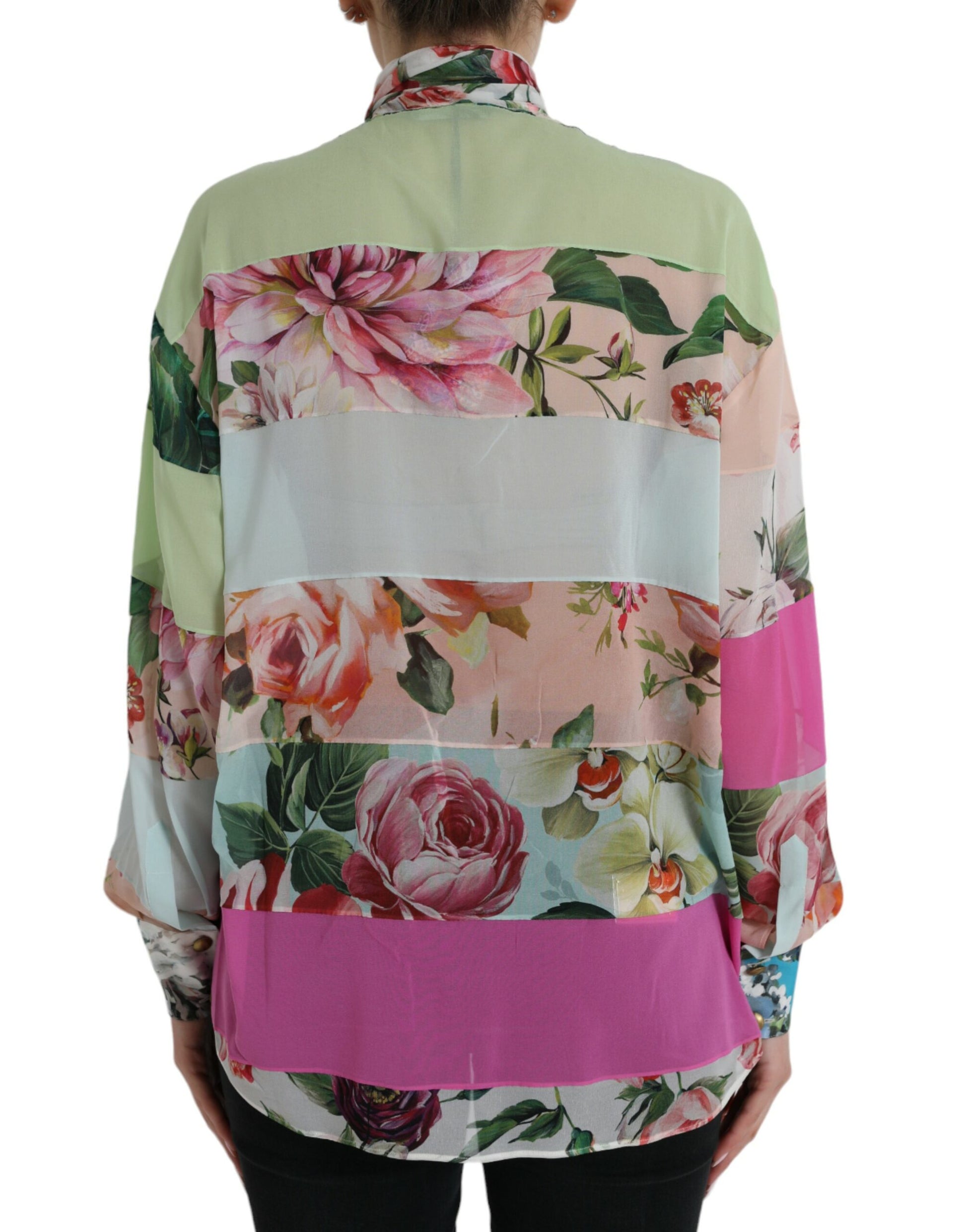Dolce & Gabbana Multicolor Floral Patchwork Ascot Collar Top by Dolce & Gabbana