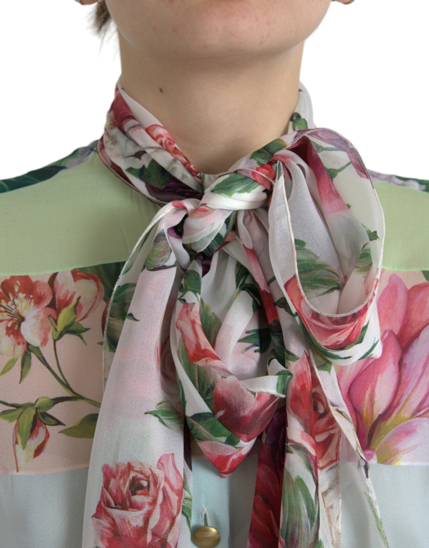 Dolce & Gabbana Multicolor Floral Patchwork Ascot Collar Top by Dolce & Gabbana