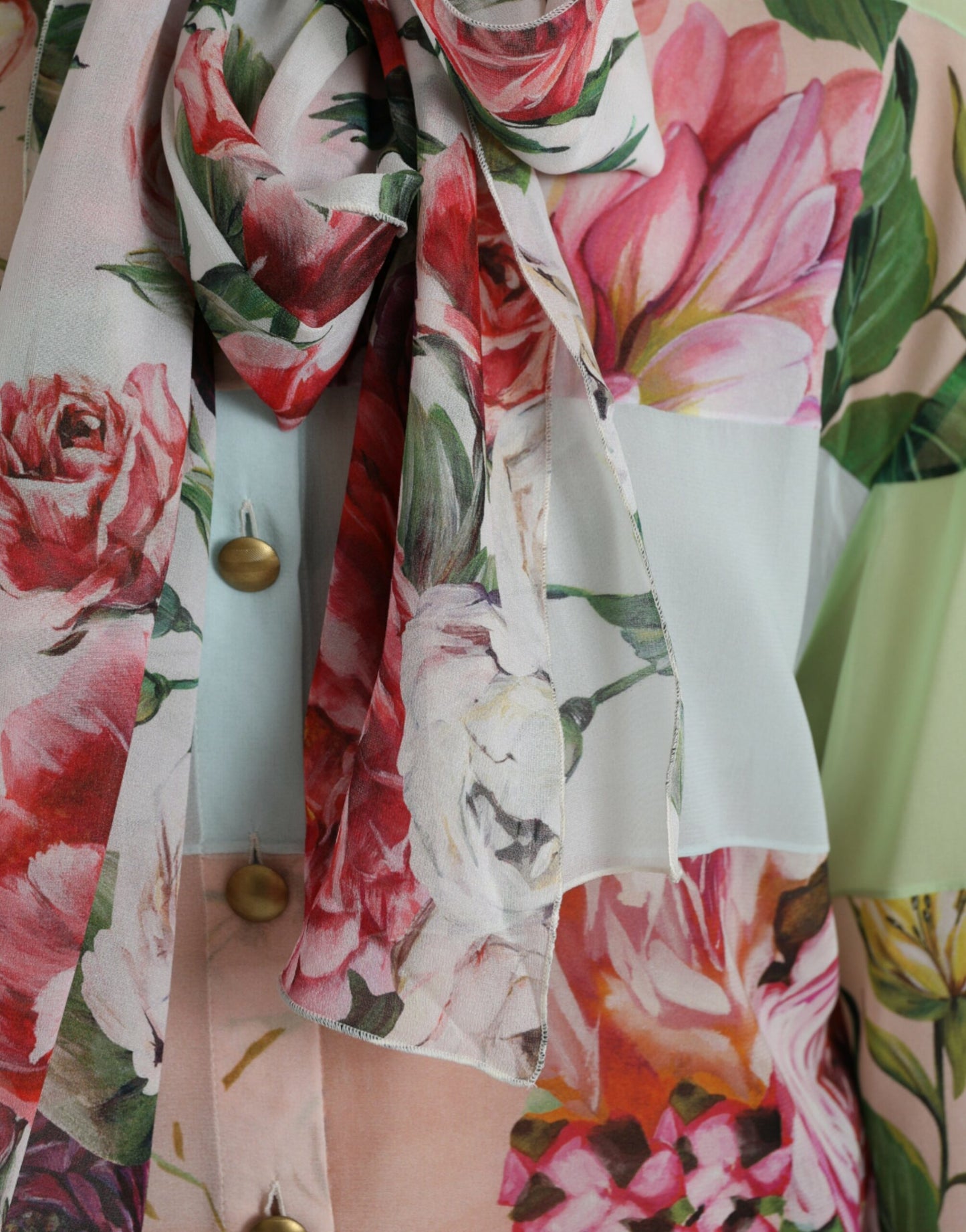 Dolce & Gabbana Multicolor Floral Patchwork Ascot Collar Top by Dolce & Gabbana