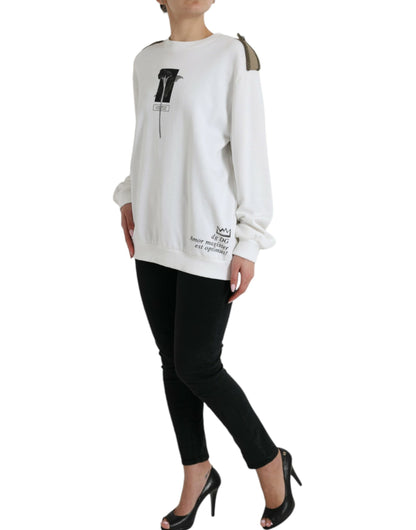 Dolce & Gabbana White Floral Cotton Crew Neck Pullover Sweater by Dolce & Gabbana