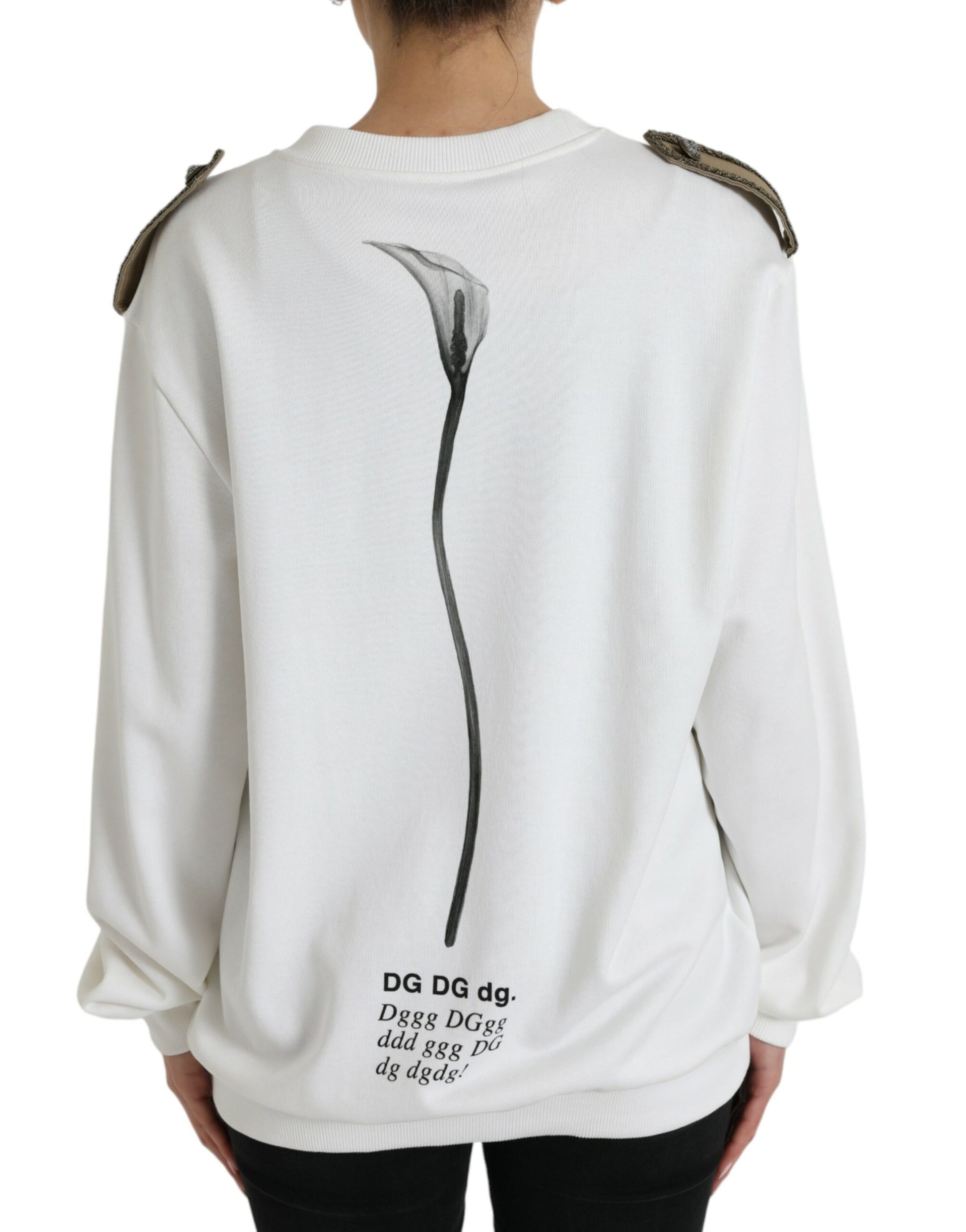 Dolce & Gabbana White Floral Cotton Crew Neck Pullover Sweater by Dolce & Gabbana