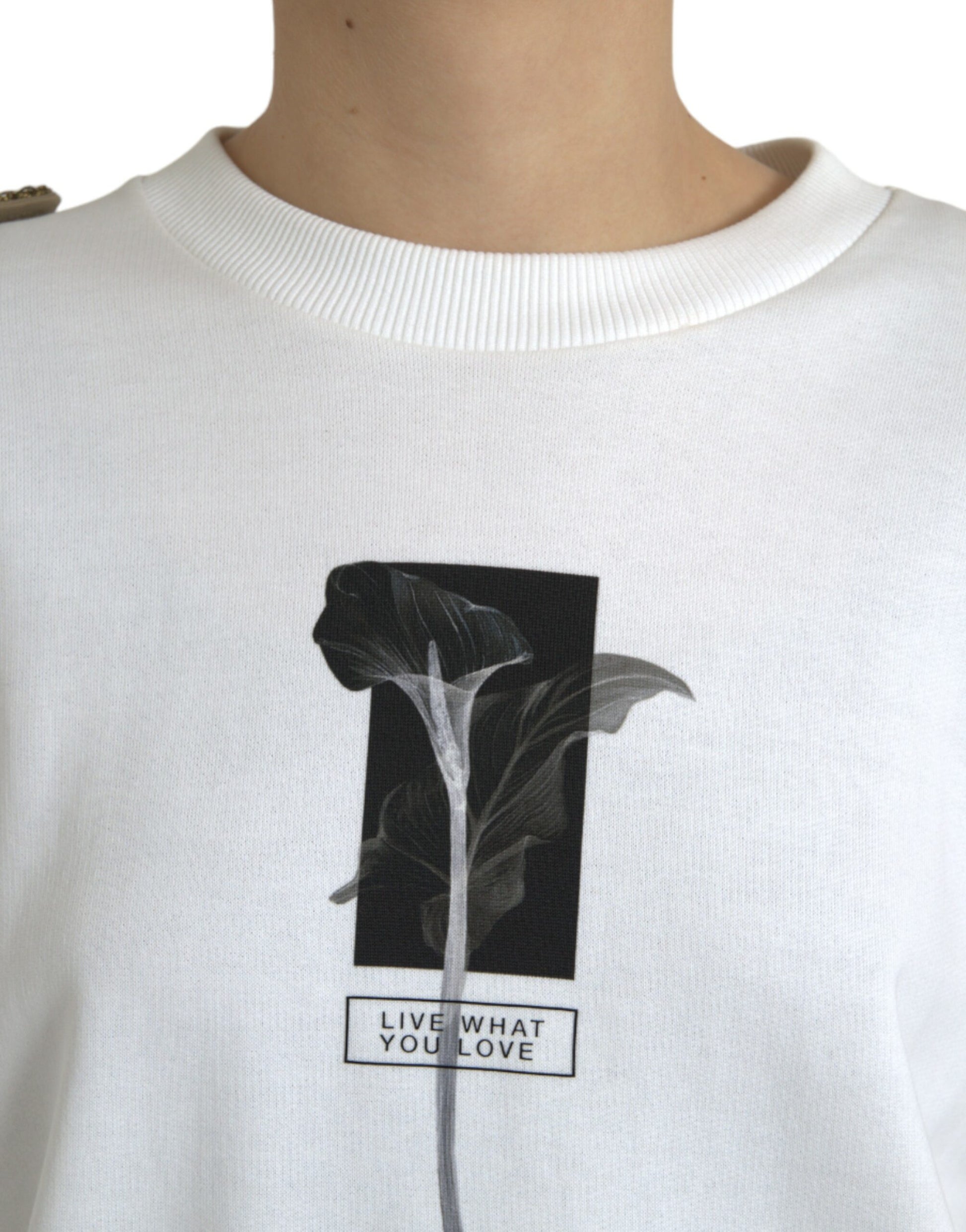 Dolce & Gabbana White Floral Cotton Crew Neck Pullover Sweater by Dolce & Gabbana