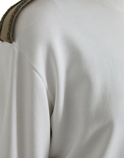 Dolce & Gabbana White Floral Cotton Crew Neck Pullover Sweater by Dolce & Gabbana