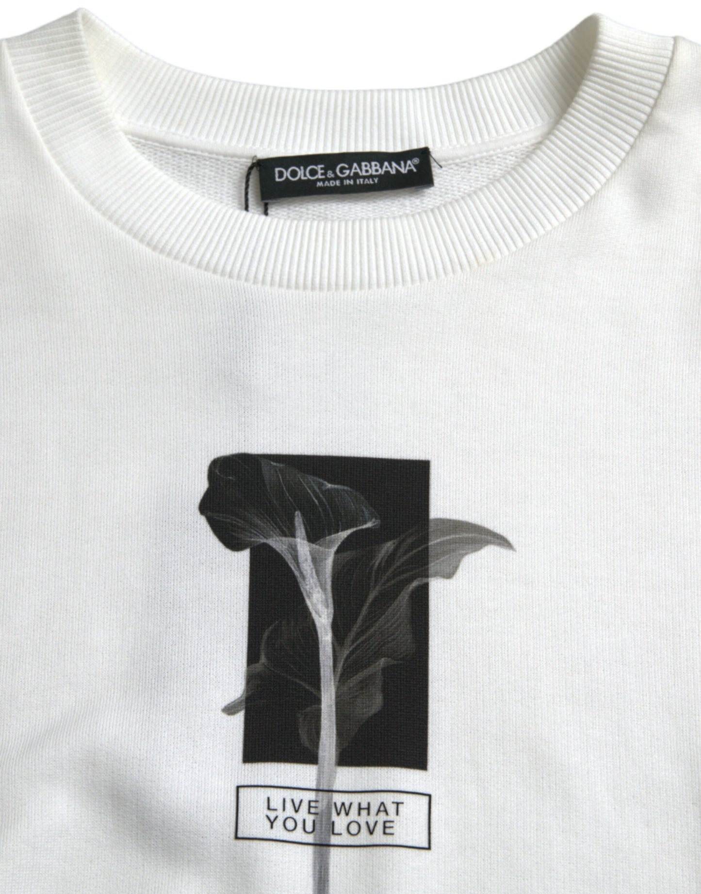 Dolce & Gabbana White Floral Cotton Crew Neck Pullover Sweater by Dolce & Gabbana