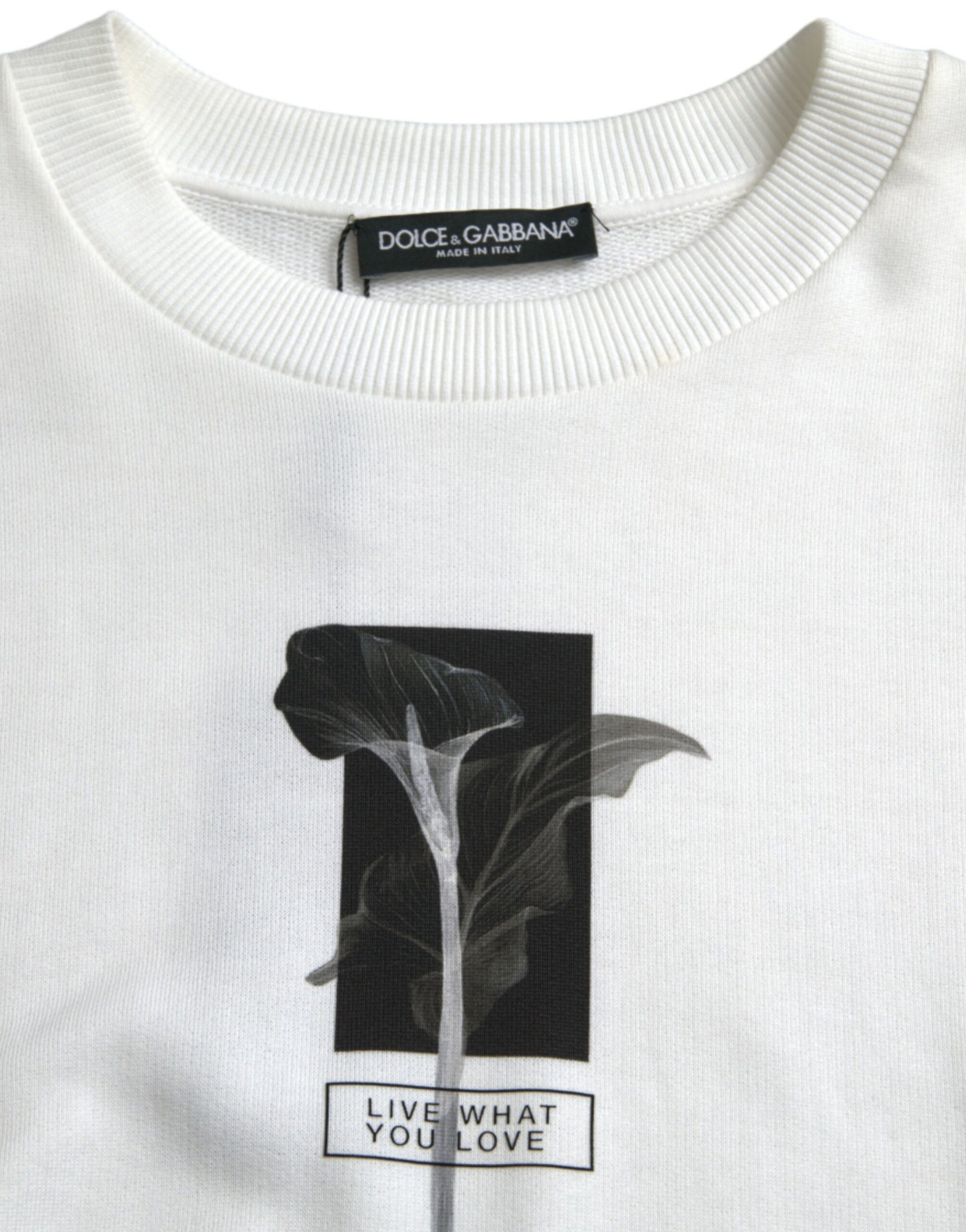 Dolce & Gabbana White Floral Cotton Crew Neck Pullover Sweater by Dolce & Gabbana
