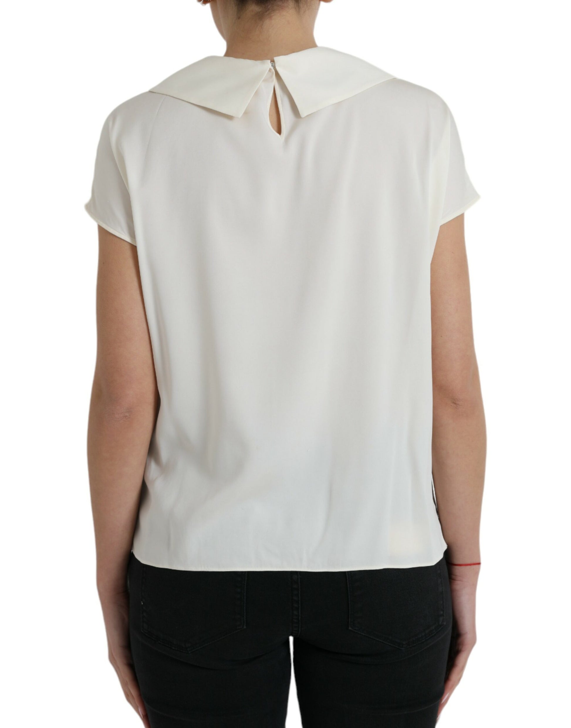 Dolce & Gabbana Off White Silk Lace Trim Short Sleeves Top by Dolce & Gabbana