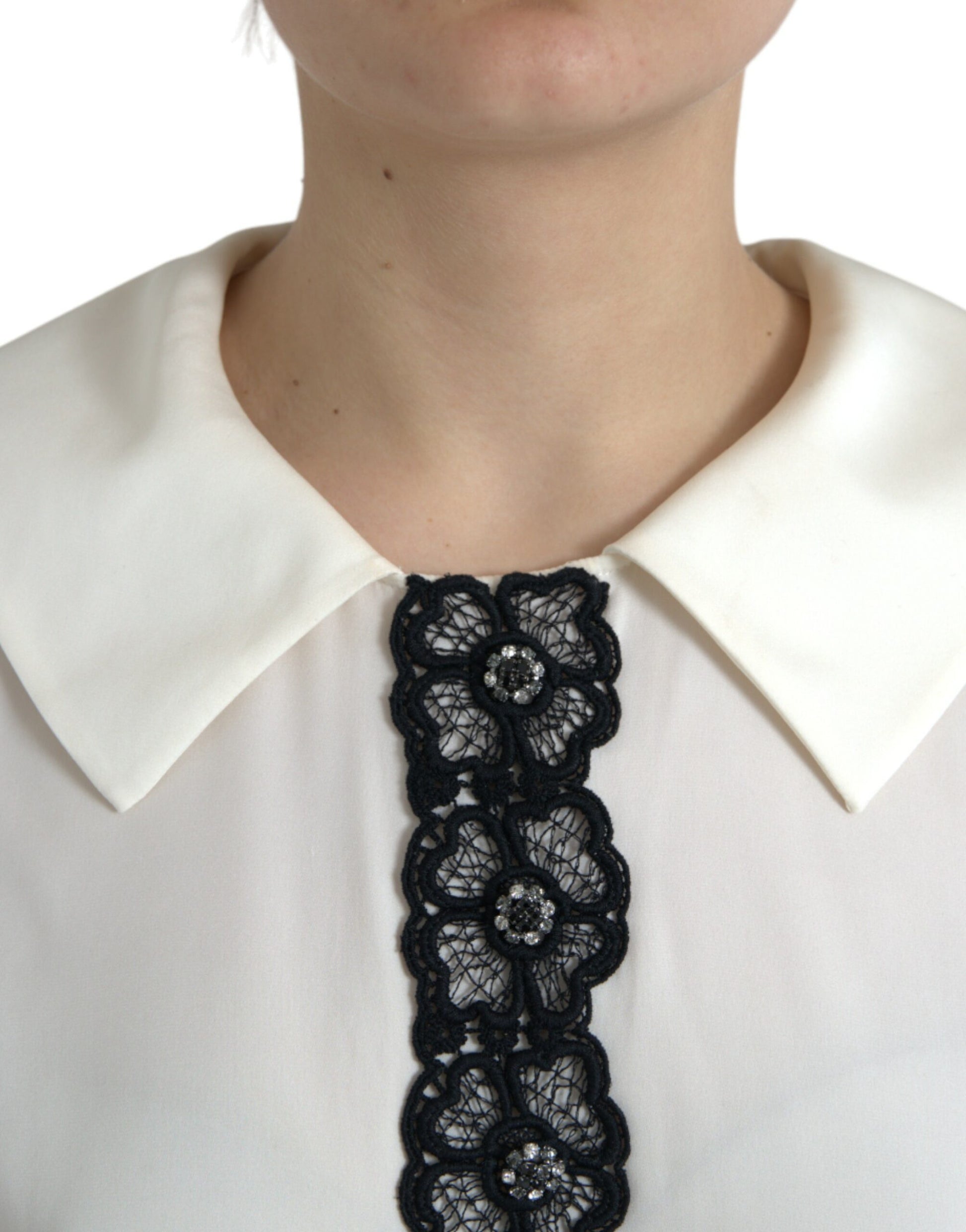 Dolce & Gabbana Off White Silk Lace Trim Short Sleeves Top by Dolce & Gabbana