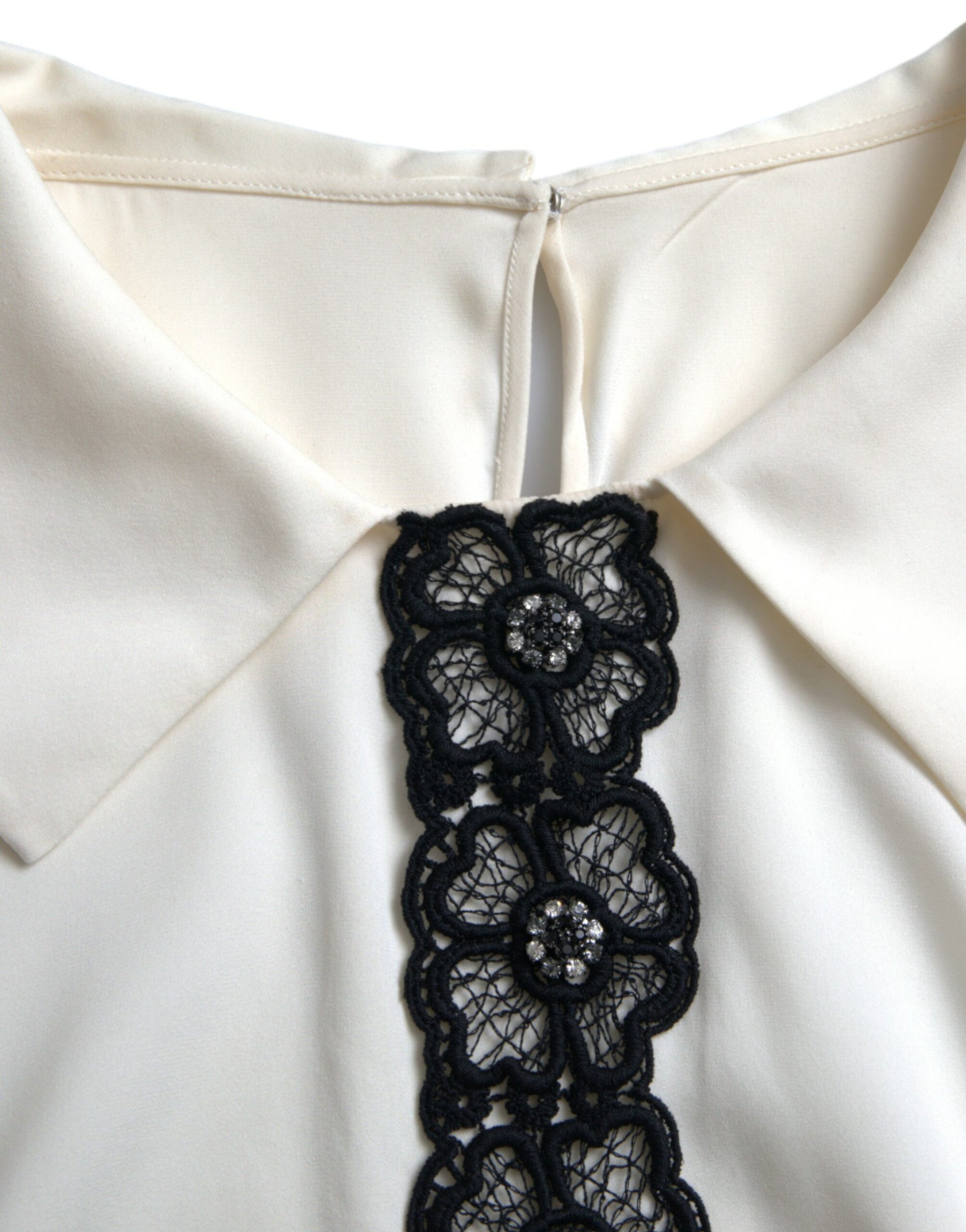Dolce & Gabbana Off White Silk Lace Trim Short Sleeves Top by Dolce & Gabbana