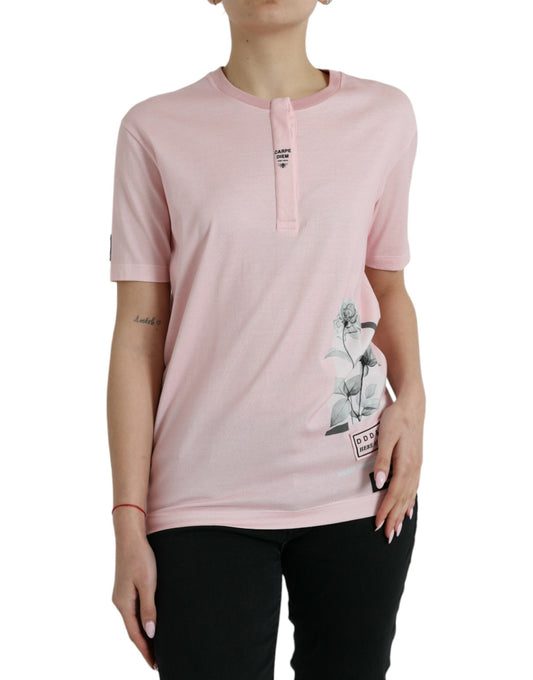 Dolce & Gabbana Pink Floral Print Cotton Short Sleeves T-shirt by Dolce & Gabbana