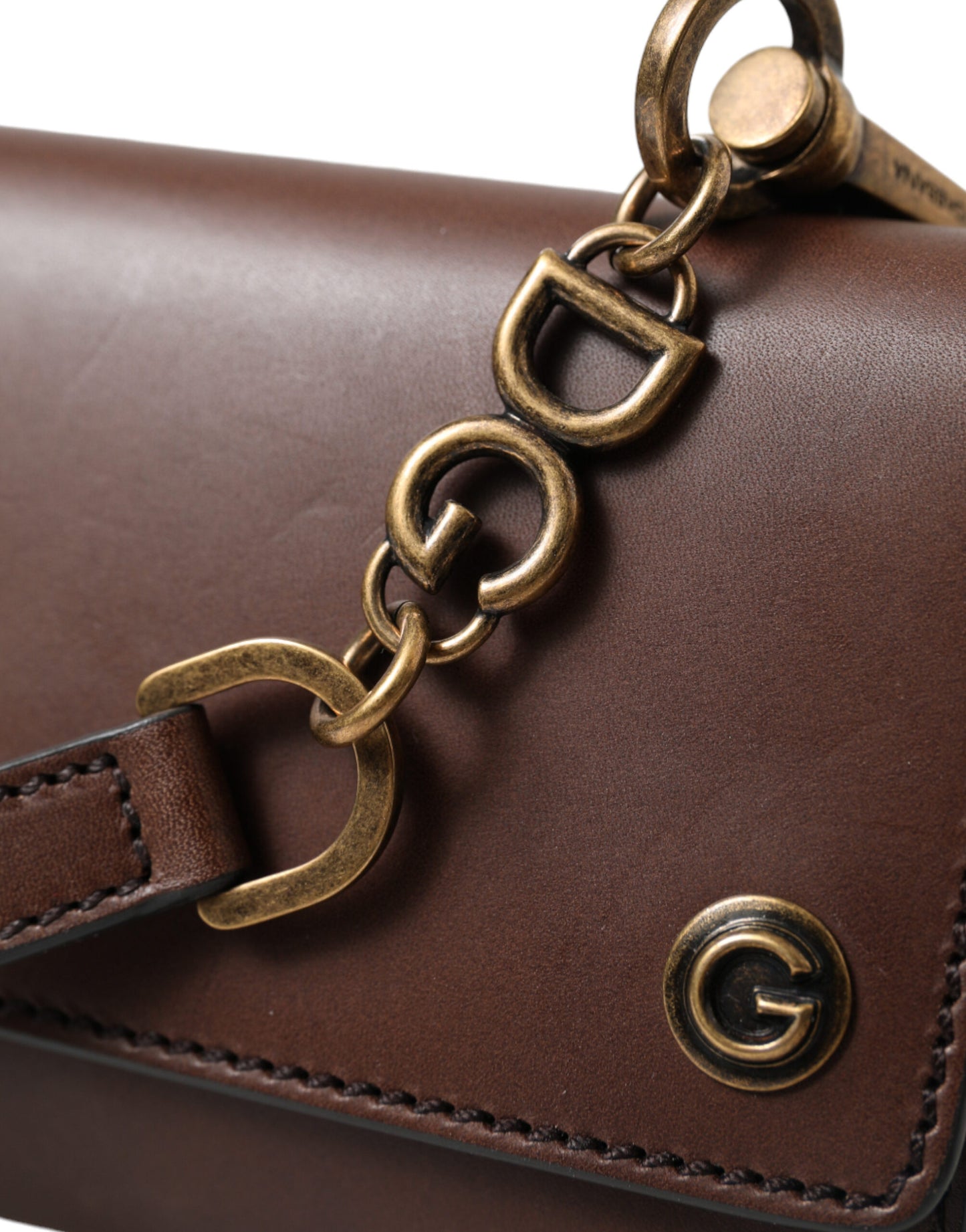 Dolce &amp; Gabbana Brown Leather Logo Embossed Men Mini Shoulder Bag