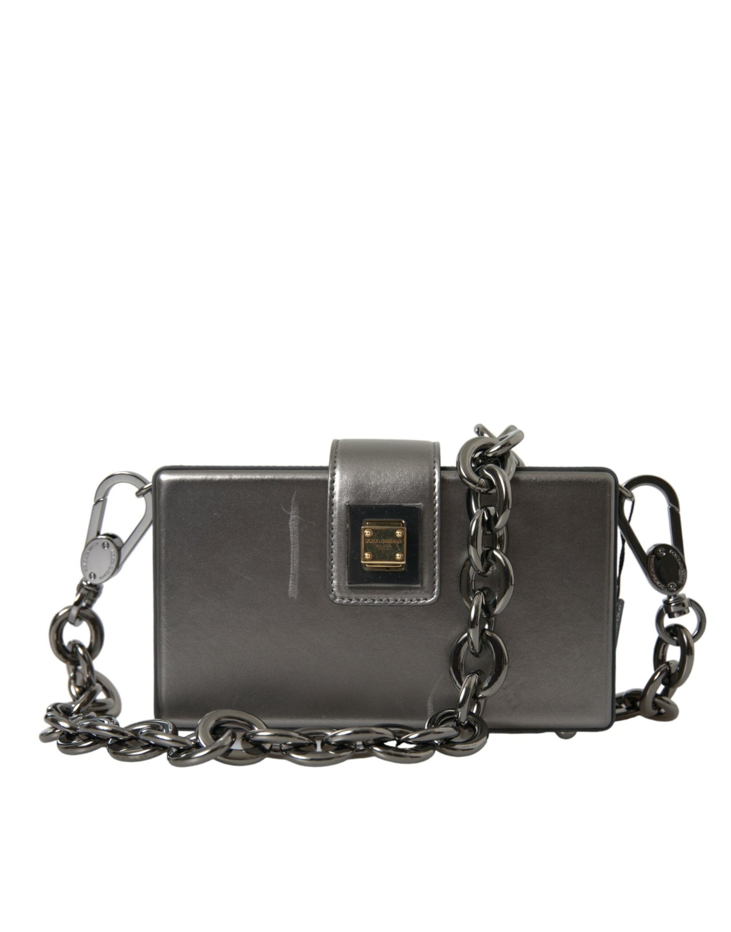 Sac à bandoulière Dolce &amp; Gabbana en cuir de veau gris métallisé avec bandoulière chaîne