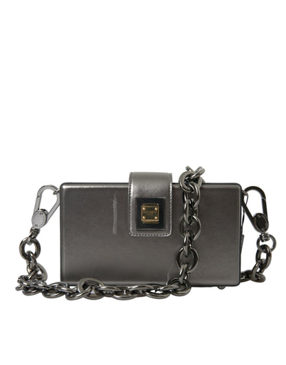 Sac à bandoulière Dolce &amp; Gabbana en cuir de veau gris métallisé avec bandoulière chaîne