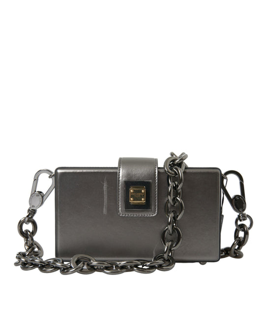 Sac à bandoulière Dolce &amp; Gabbana en cuir de veau gris métallisé avec bandoulière chaîne