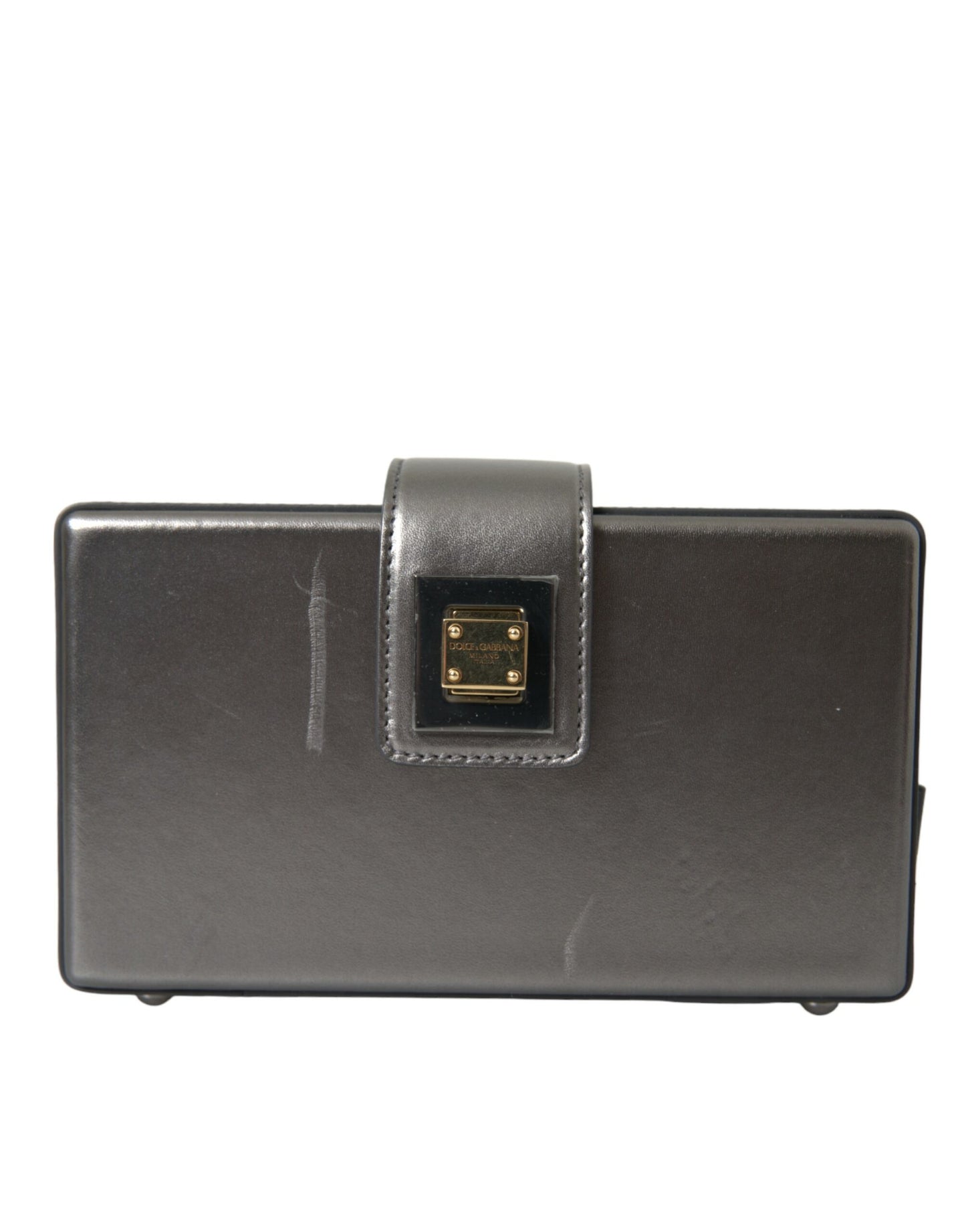 Sac à bandoulière Dolce &amp; Gabbana en cuir de veau gris métallisé avec bandoulière chaîne