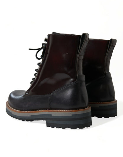 Dolce &amp; Gabbana Black Leather Military Combat Boots Shoes