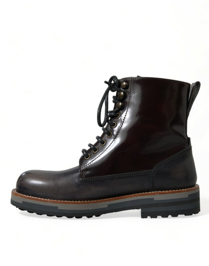 Dolce &amp; Gabbana Black Leather Military Combat Boots Shoes