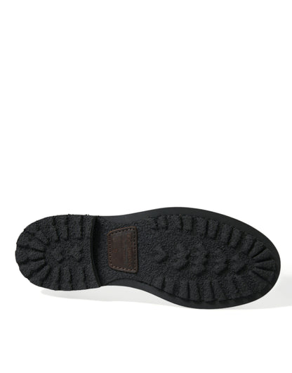 Dolce &amp; Gabbana Black Leather Military Combat Boots Shoes
