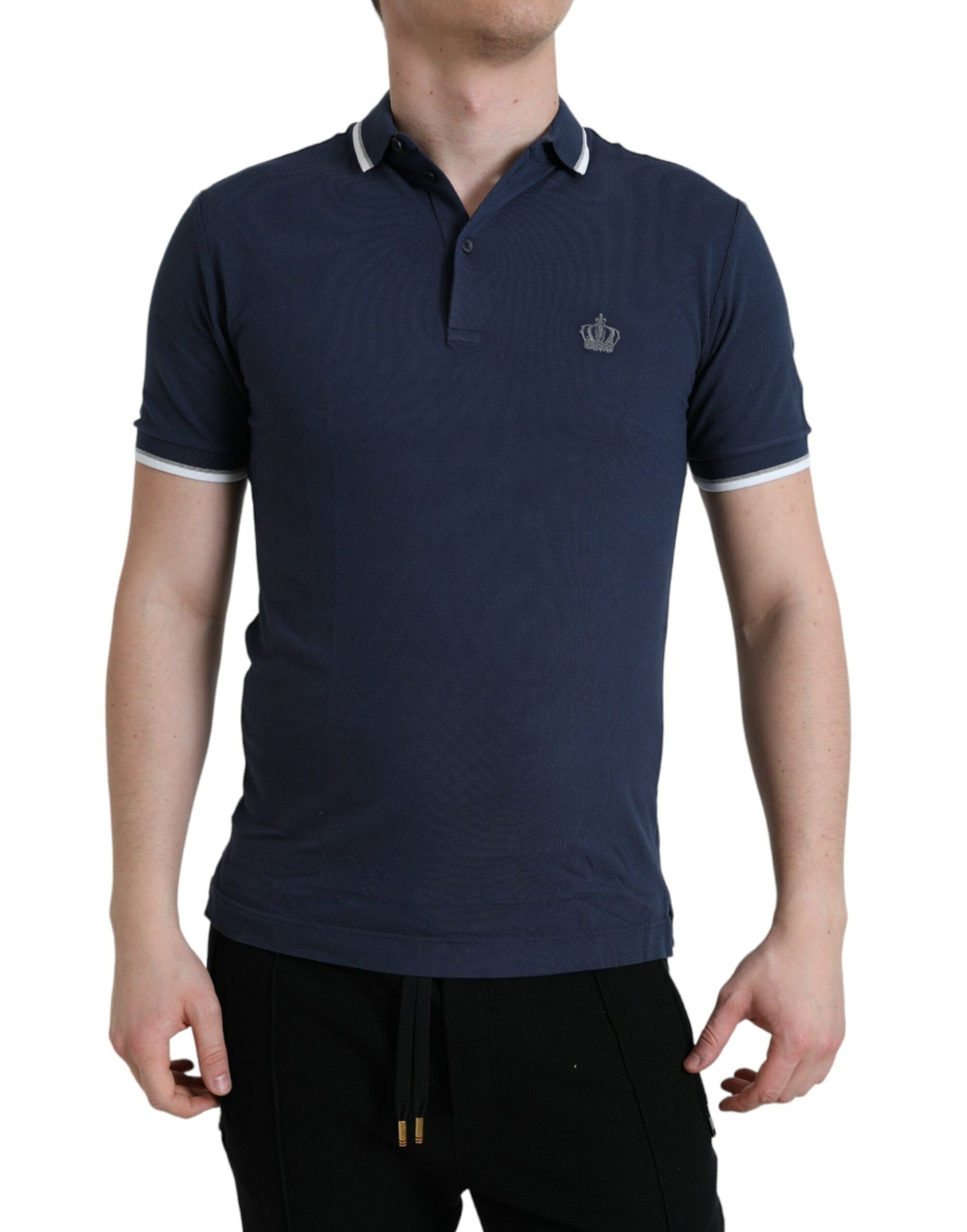 Dolce & Gabbana Blue Crown Patch Cotton Collared Men Polo T-shirt by Dolce & Gabbana