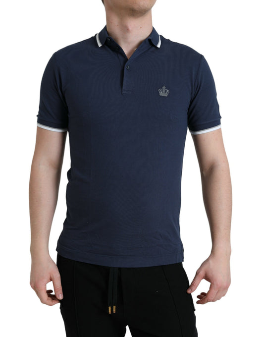 Dolce & Gabbana Blue Crown Patch Cotton Collared Men Polo T-shirt by Dolce & Gabbana